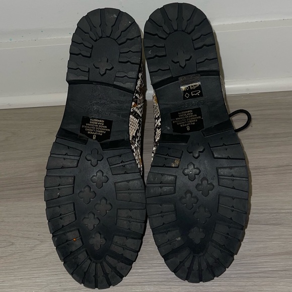 Express snakeskin combat booties. Rhinestone embellishing around sole. - Picture 10 of 10